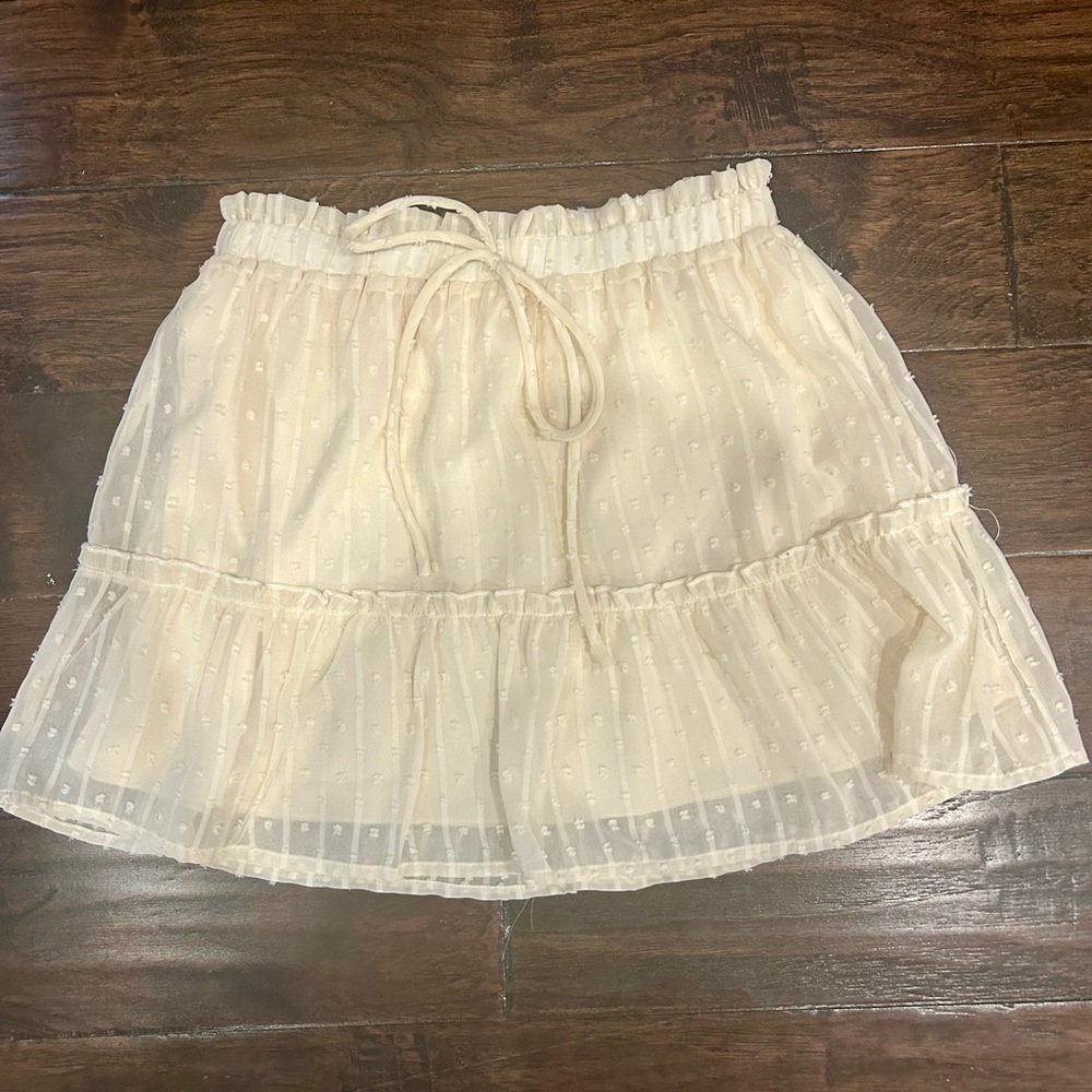 Altar'd State Cream Skater Mini Skirt with Smocked Tie Front